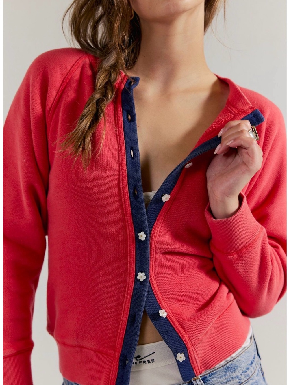 NWT Free People Junior Solid Sweatshirt Cardigan Varsity Colors Small
